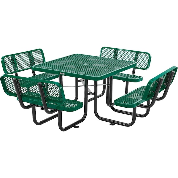 Global Industrial Square Picnic Table W/ Backrests, Green, Expanded Metal, 46 in 695965GN - main